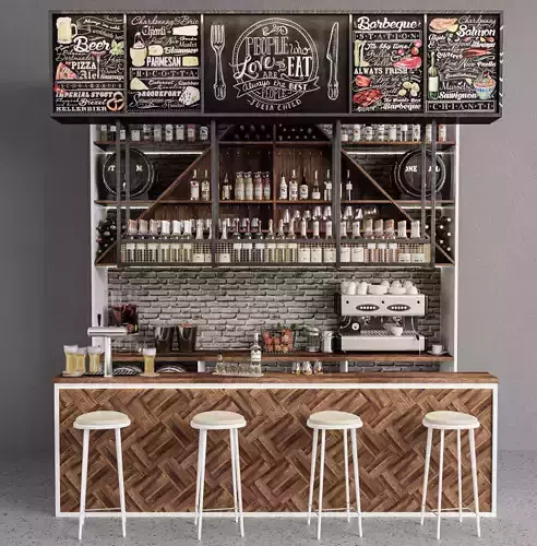 Modern Bar Counter Interior Model 1 - 3ds Max - Corona