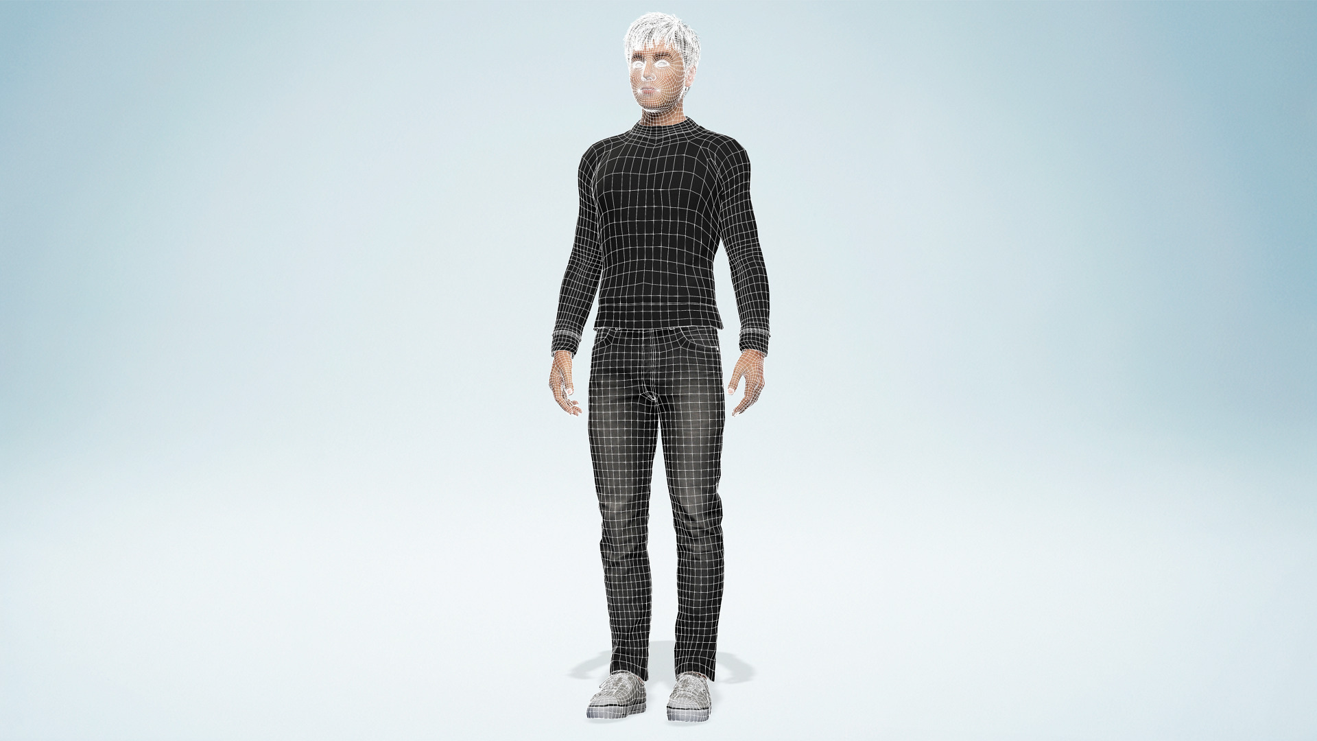 Realistic Modern Young Man with Black Sweater Low-poly 3D model_24