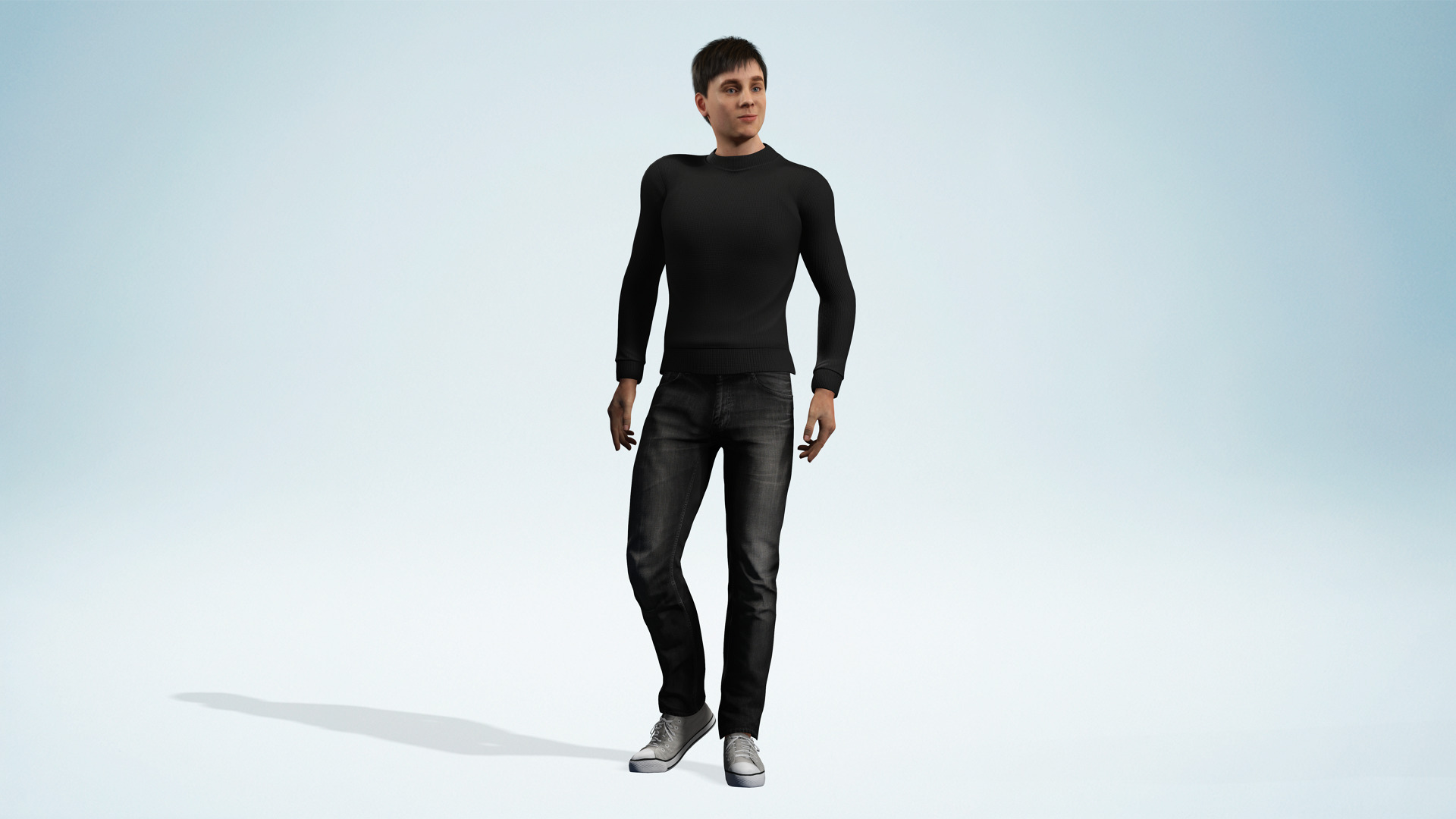 Realistic Modern Young Man with Black Sweater Low-poly 3D model_6