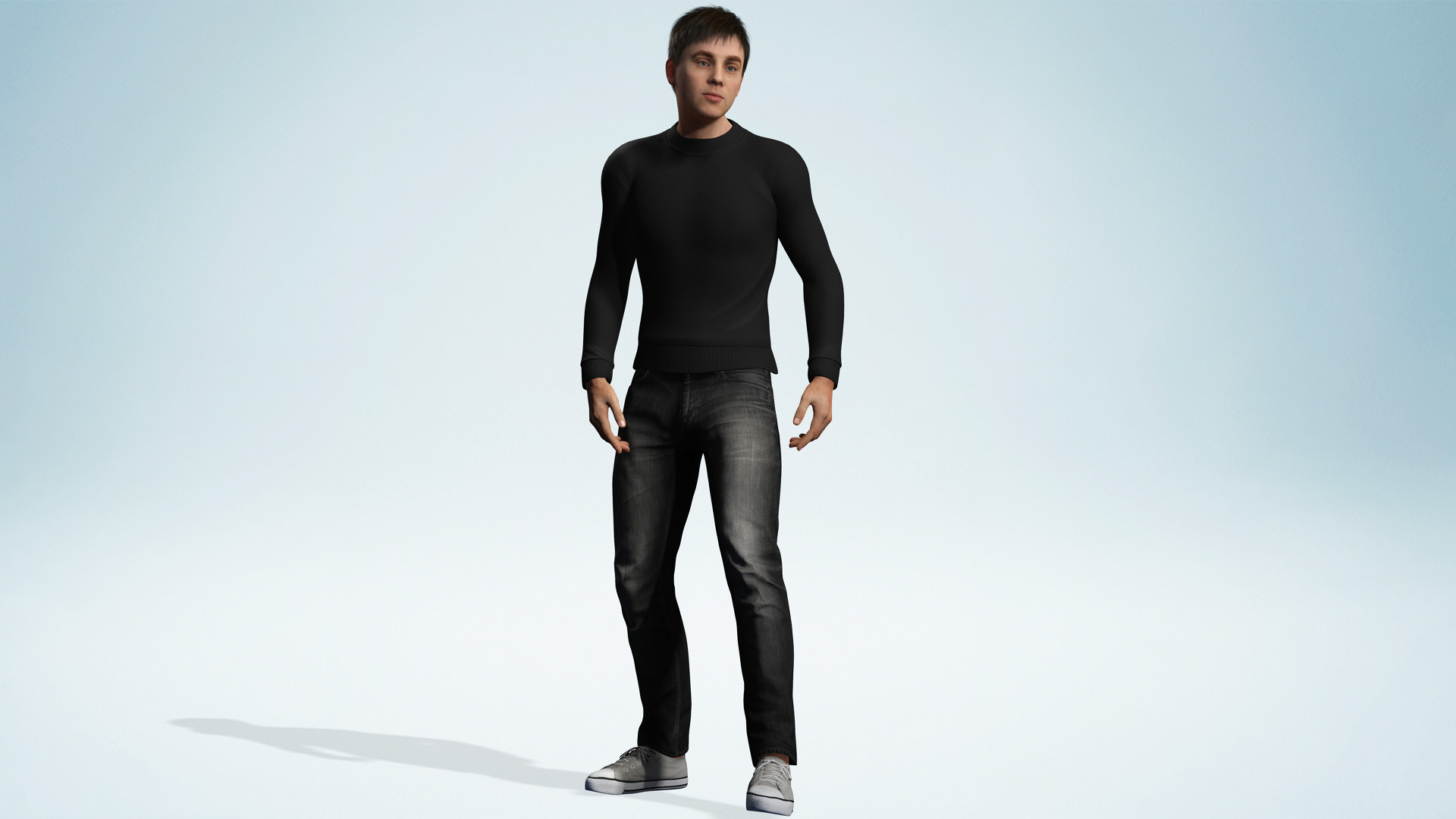 Realistic Modern Young Man with Black Sweater Low-poly 3D model_2