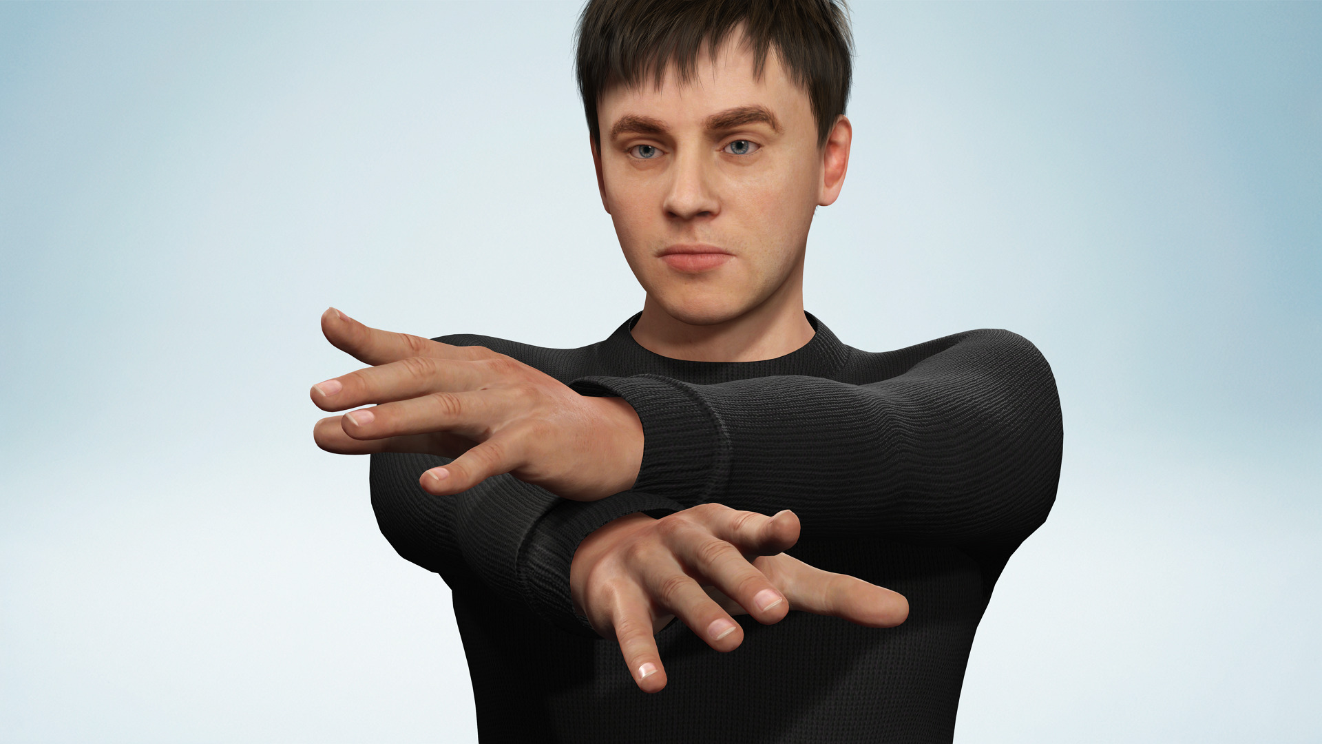 Realistic Modern Young Man with Black Sweater Low-poly 3D model_10