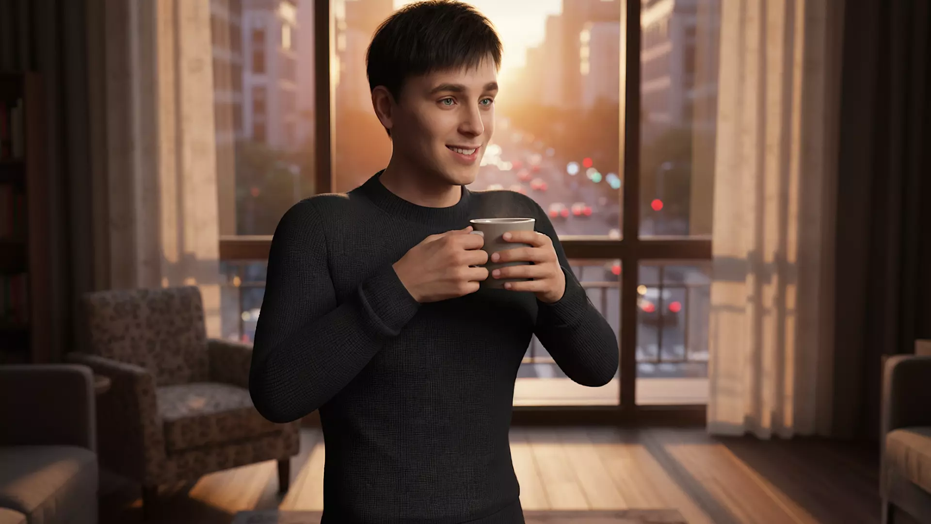 Realistic Modern Young Man with Black Sweater Low-poly 3D model_3