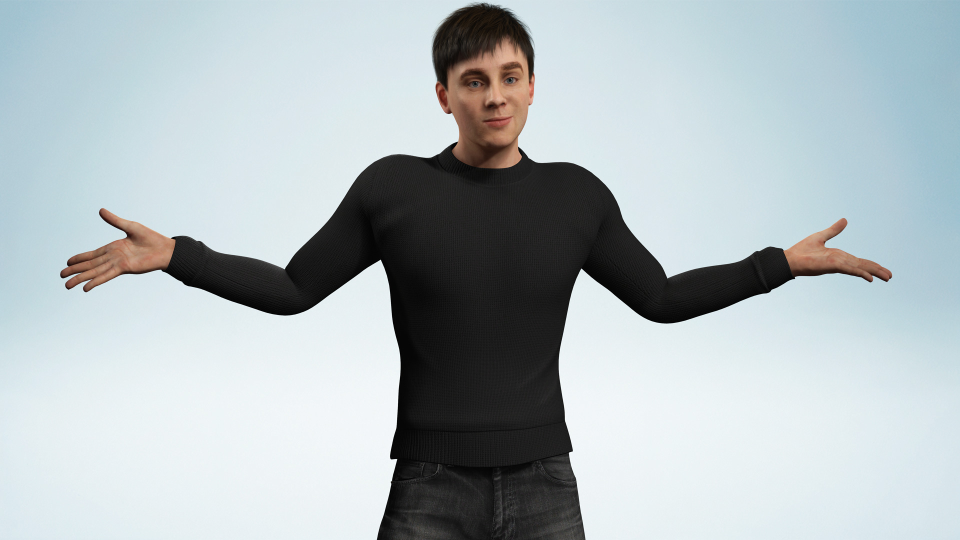 Realistic Modern Young Man with Black Sweater Low-poly 3D model_9