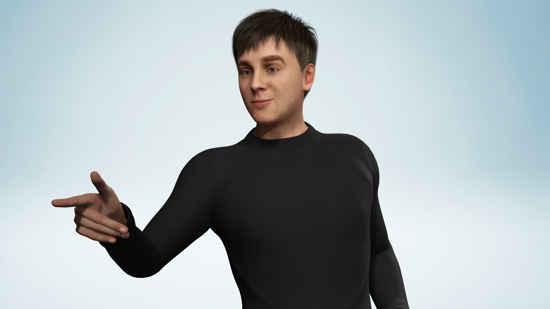 Realistic Modern Young Man with Black Sweater Low-poly 3D model_1