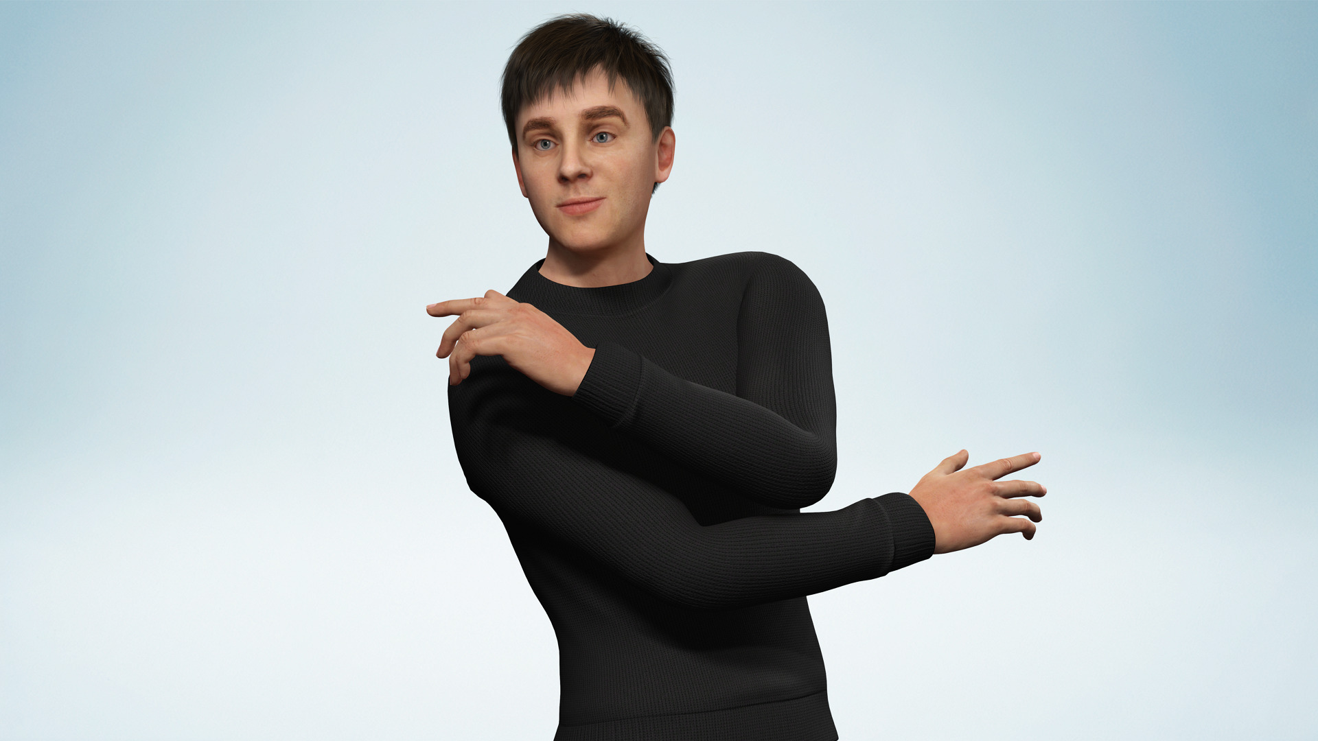 Realistic Modern Young Man with Black Sweater Low-poly 3D model_5