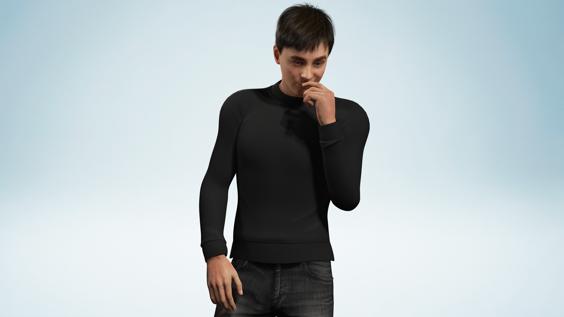 Realistic Modern Young Man with Black Sweater Low-poly 3D model_8