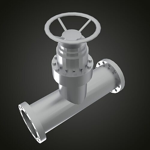 Tee pipe with valve and flanges 3D print model