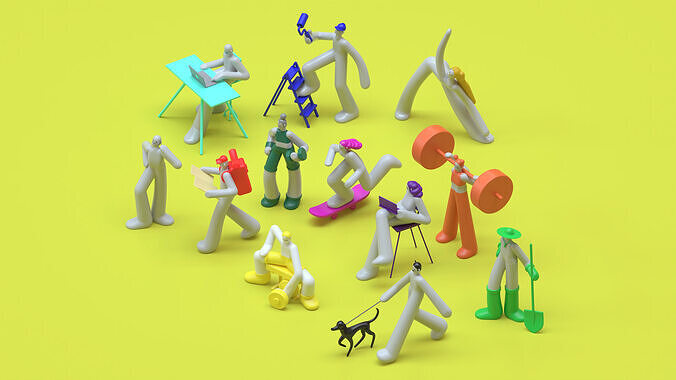 Inflatable People Stylised Character Pack Low-poly 3D model