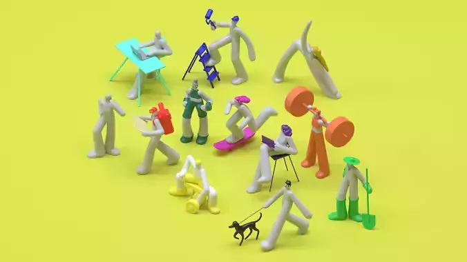 Inflatable People Stylised Character Pack Low-poly 3D model