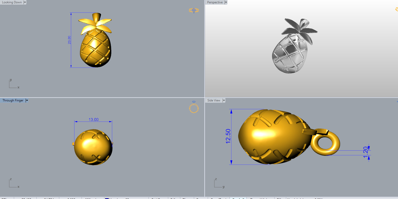Fruit Charms 3D Model Pineapple lemon Cherry Grape Avocado etc 3D print model_9