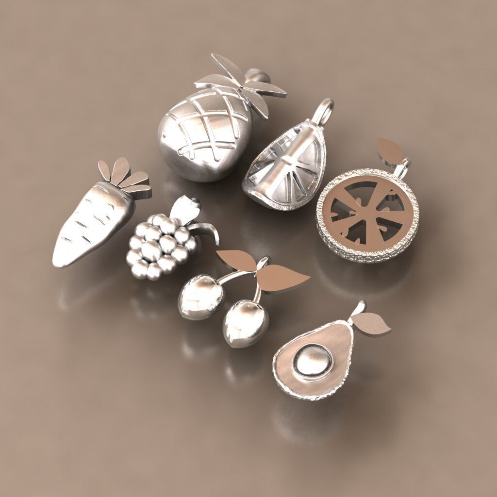 Fruit Charms 3D Model Pineapple lemon Cherry Grape Avocado etc 3D print model_2