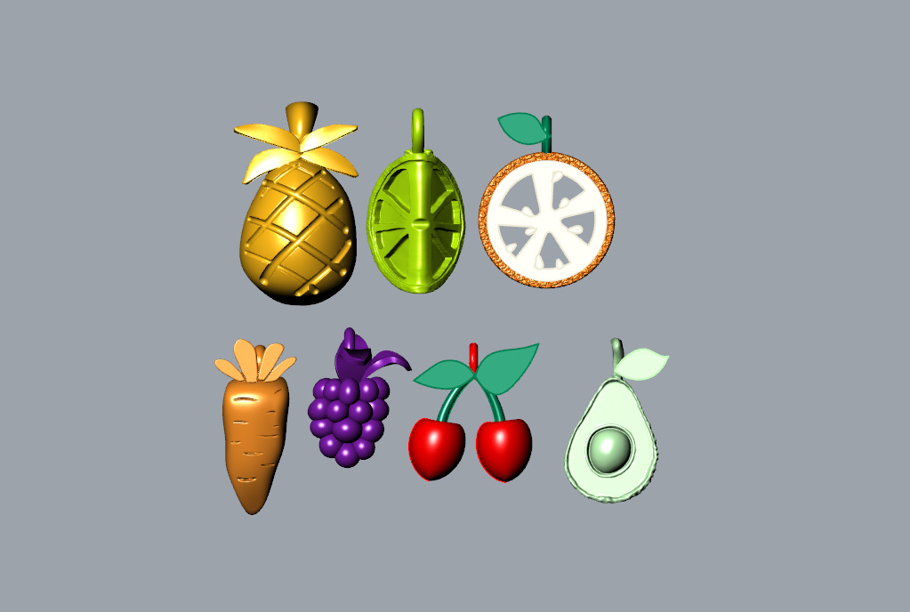 Fruit Charms 3D Model Pineapple lemon Cherry Grape Avocado etc 3D print model_0