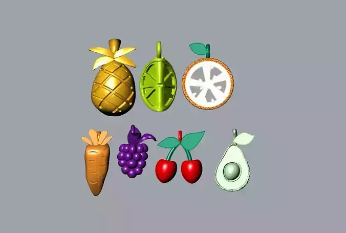 Fruit Charms 3D Model Pineapple lemon Cherry Grape Avocado etc 3D print model