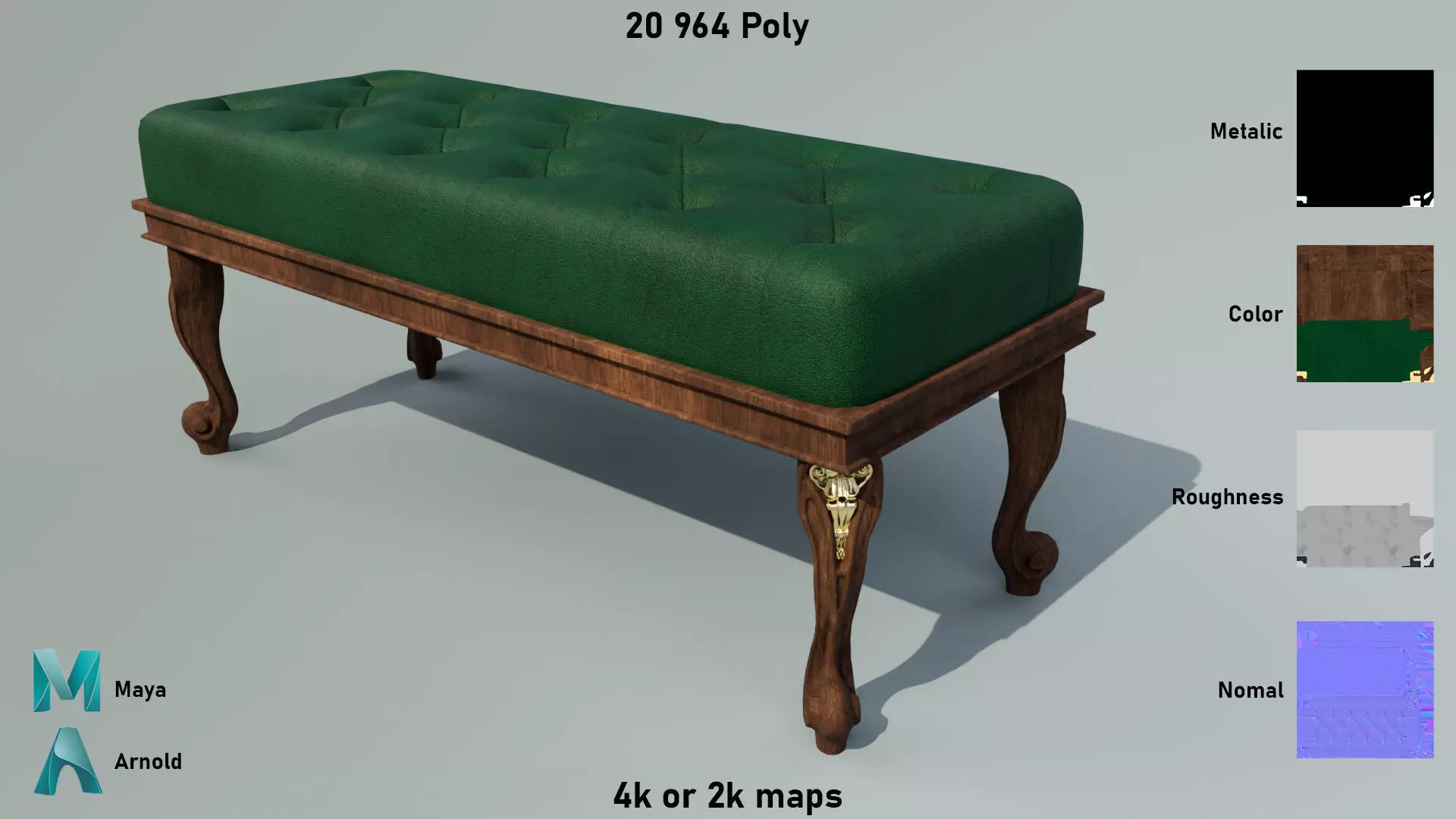 Ancient Sofa Bench Low-poly 3D model_0