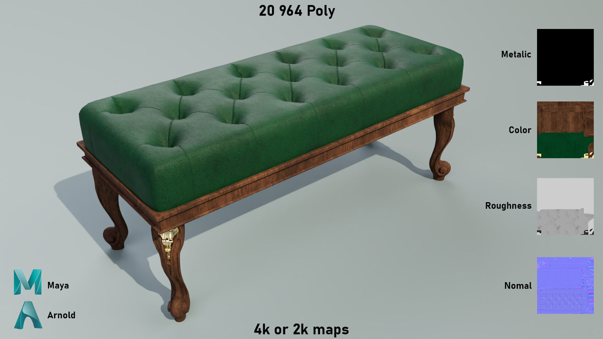 Ancient Sofa Bench Low-poly 3D model_5