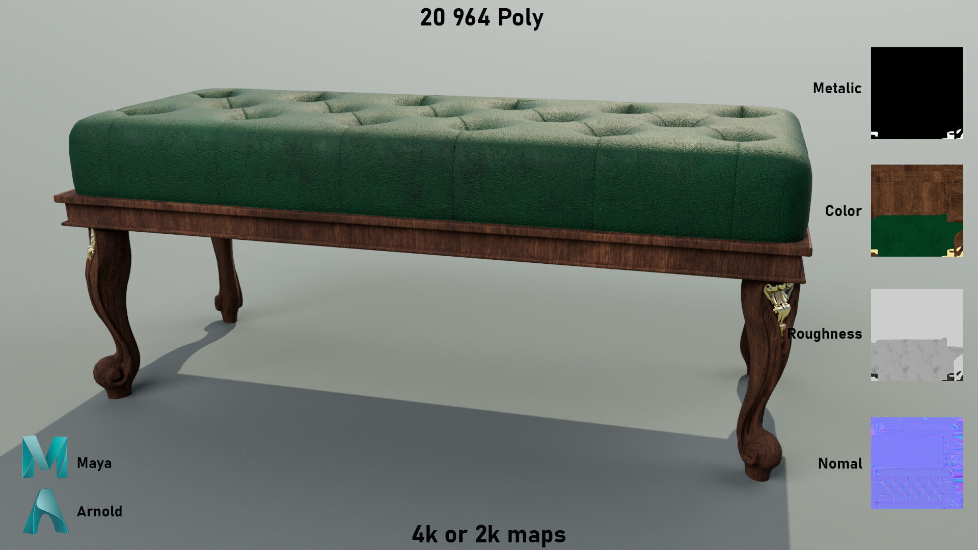Ancient Sofa Bench Low-poly 3D model_2