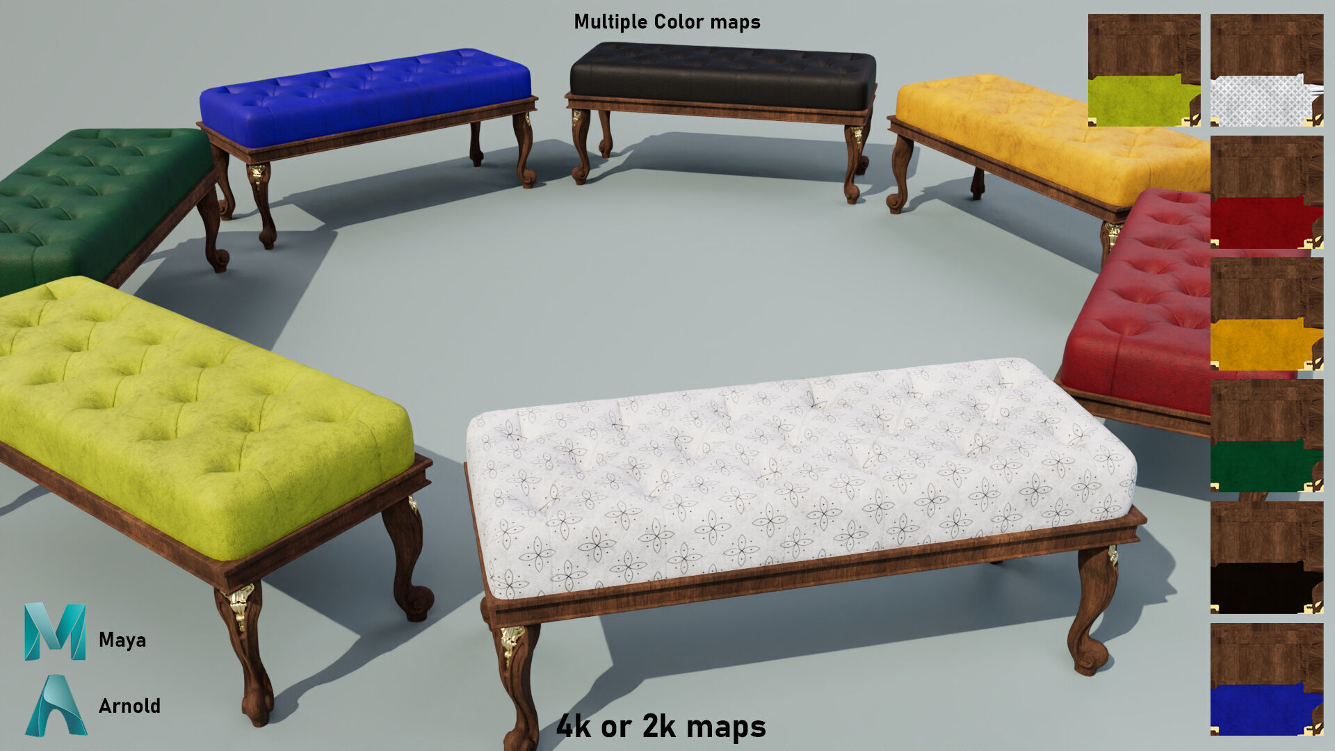 Ancient Sofa Bench Low-poly 3D model_17