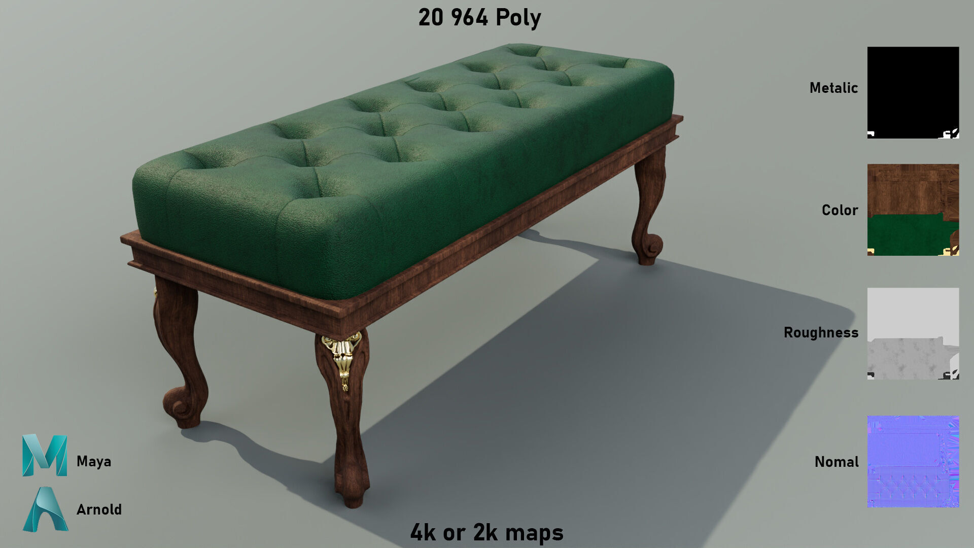 Ancient Sofa Bench Low-poly 3D model_3