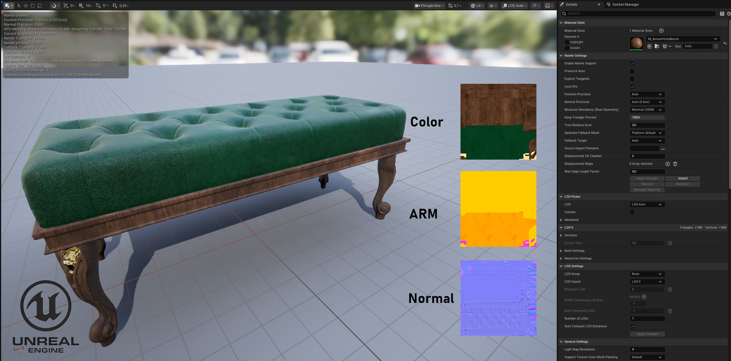 Ancient Sofa Bench Low-poly 3D model_20
