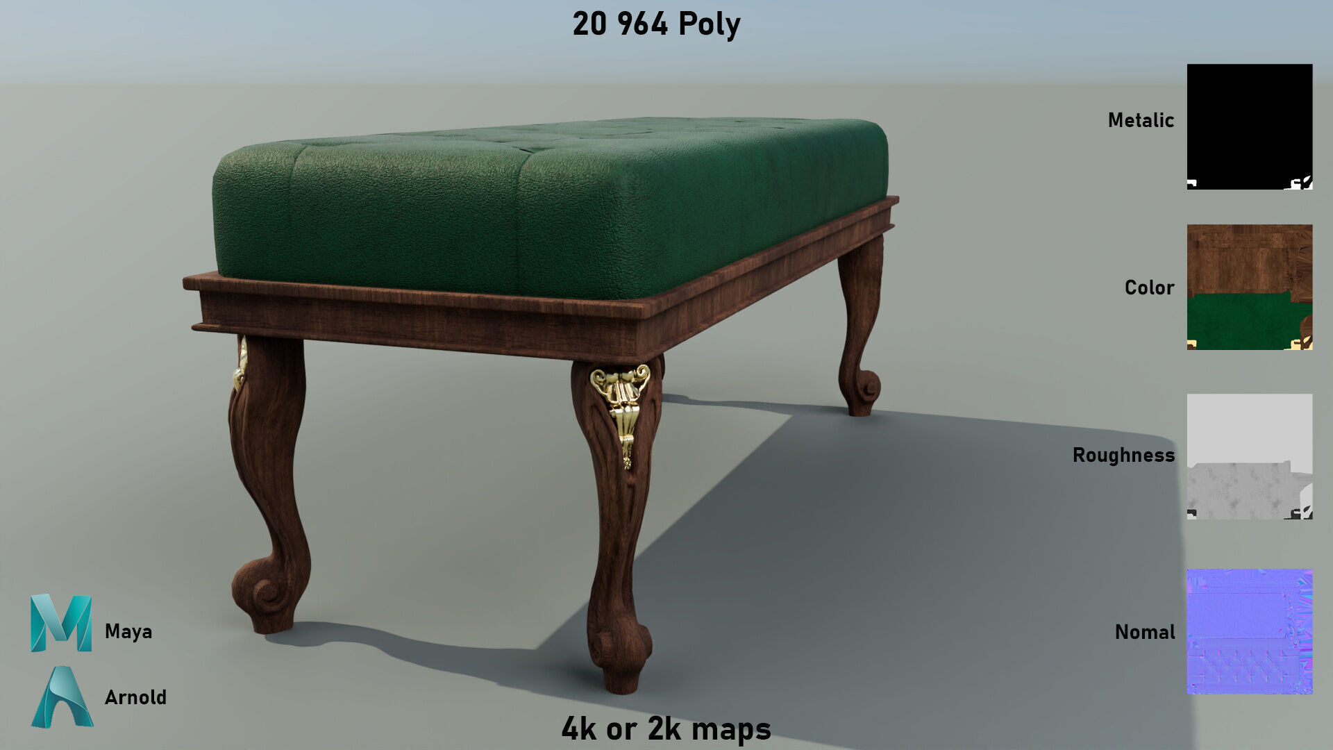 Ancient Sofa Bench Low-poly 3D model_7