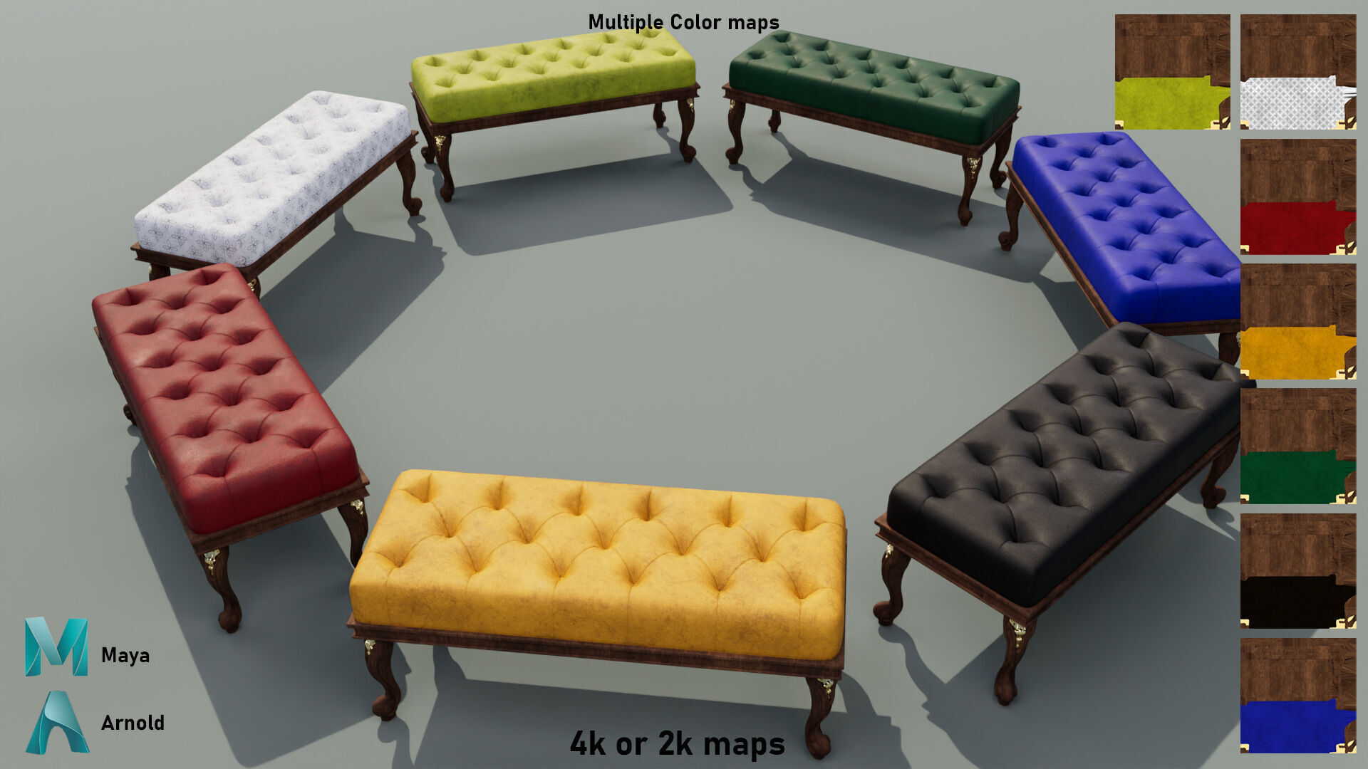 Ancient Sofa Bench Low-poly 3D model_18