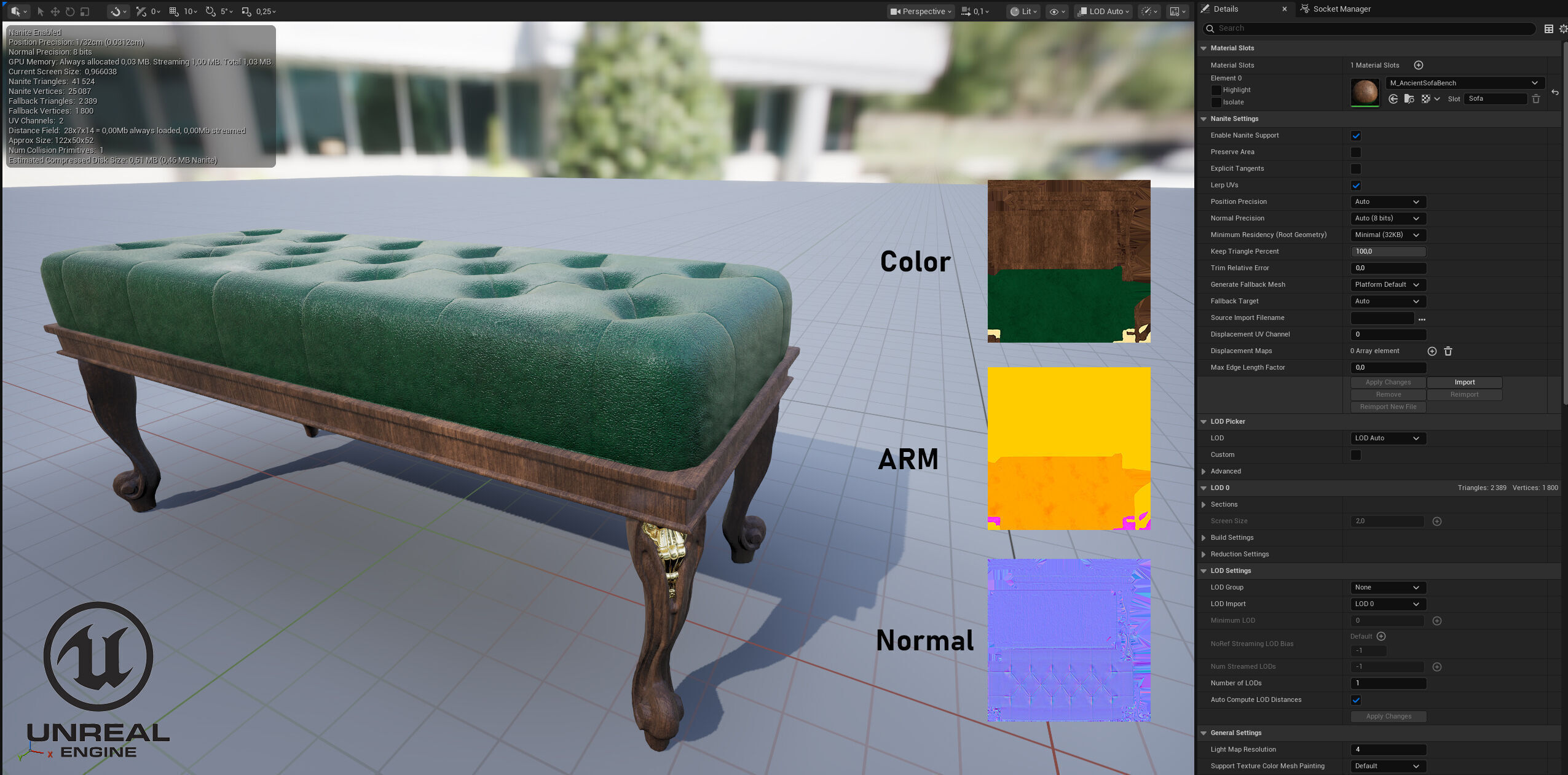 Ancient Sofa Bench Low-poly 3D model_19