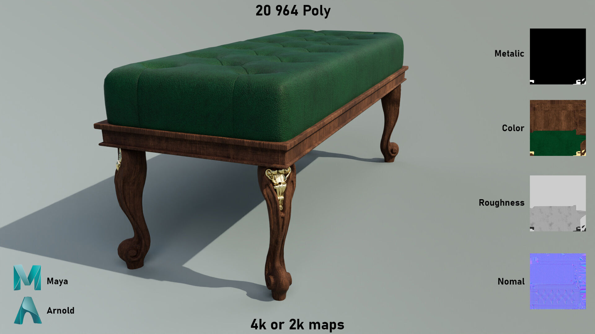 Ancient Sofa Bench Low-poly 3D model_1