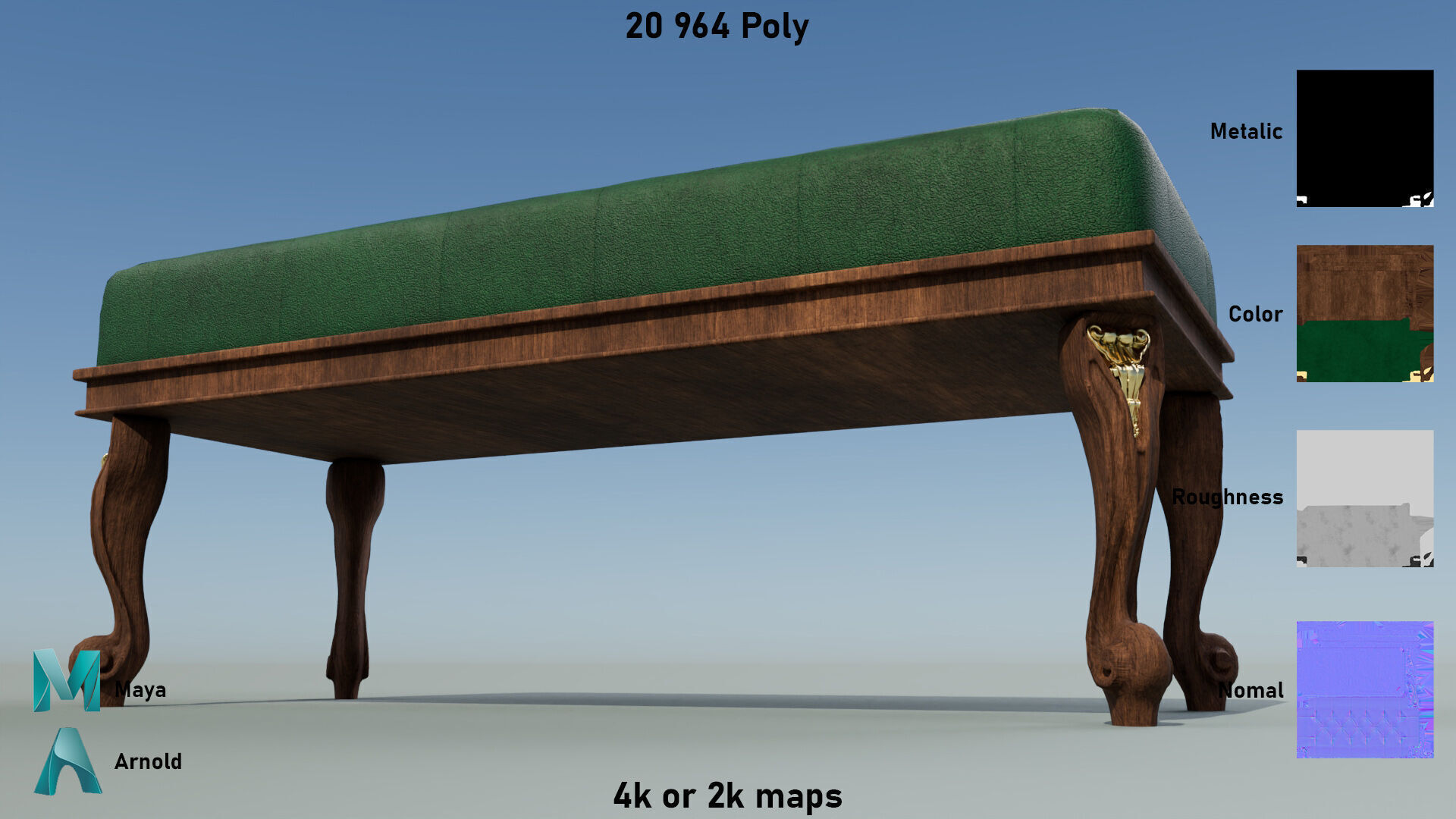 Ancient Sofa Bench Low-poly 3D model_6