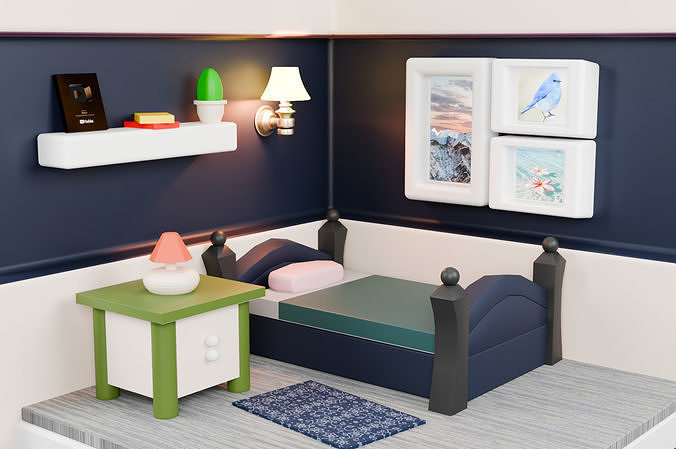 Customized Blue and White themed Bedroom  3D model