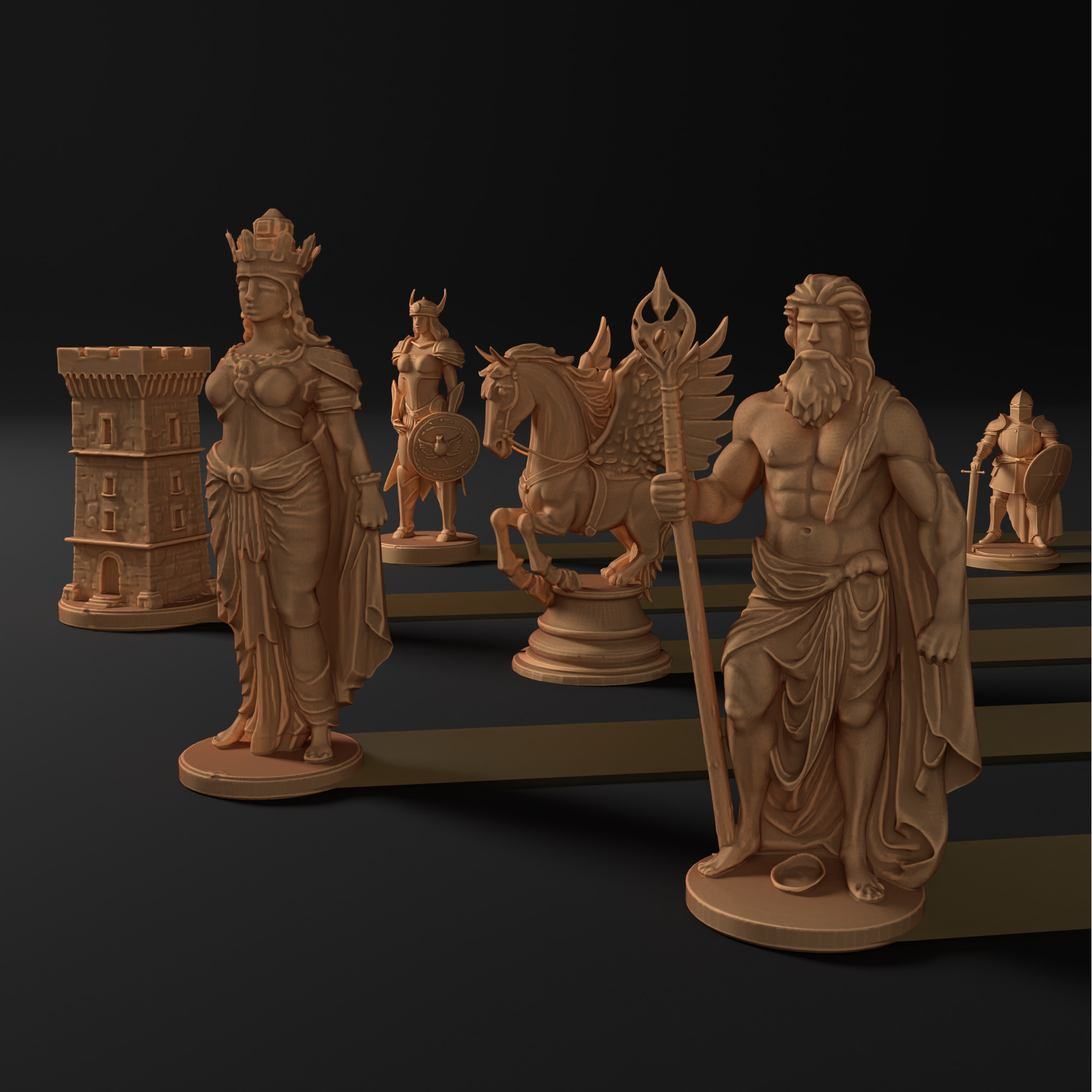 Epic Mythical Chess Piece Mythology Chess Set  Zeus Hera Pegasus 3D print model_13