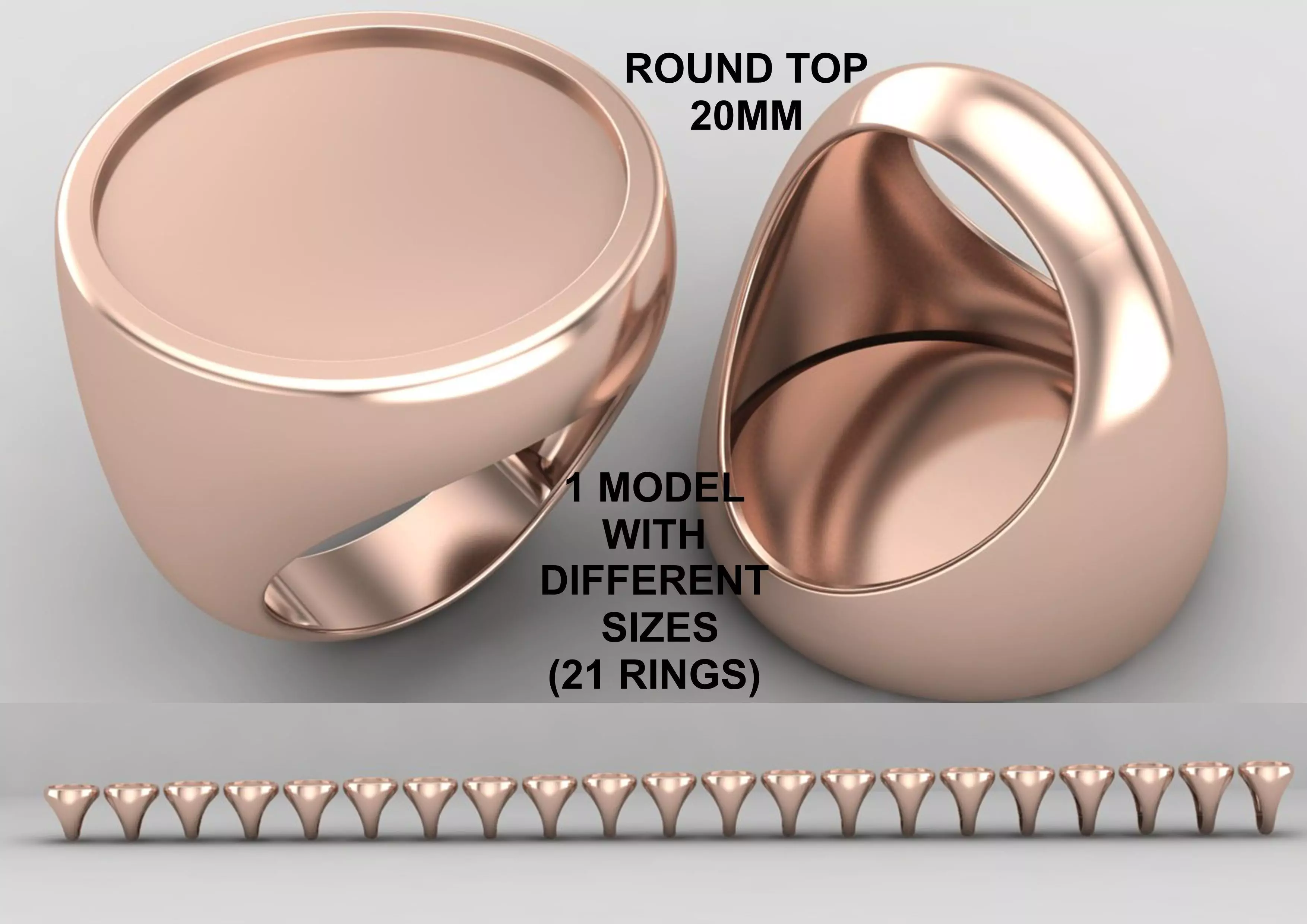 Round Enamel Ring Base 20MM top in All sizes 184-MWC 3D print model_0