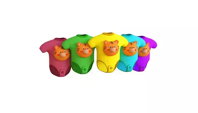 Cute Tiger Baby Bodysuit 3D Models - Colorful Set