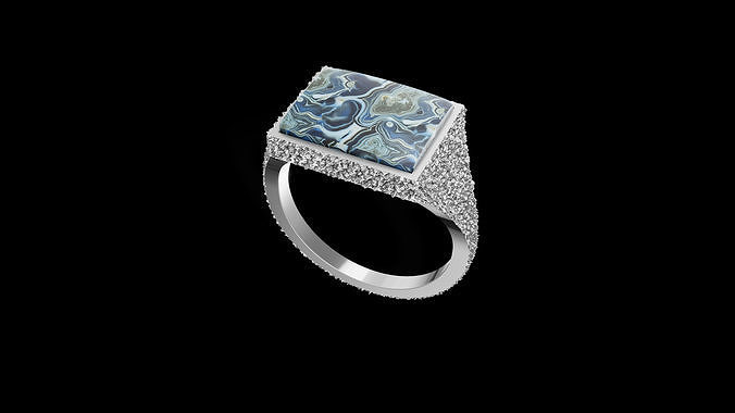 Rectangular Silver Texture Ring with Gemstone  3D print model
