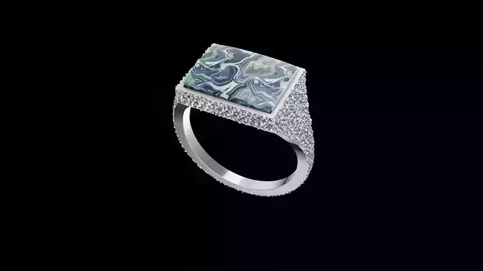 Rectangular Silver Texture Ring with Gemstone 