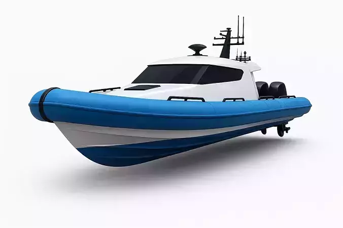 Blue and White Rigid Inflatable Boat