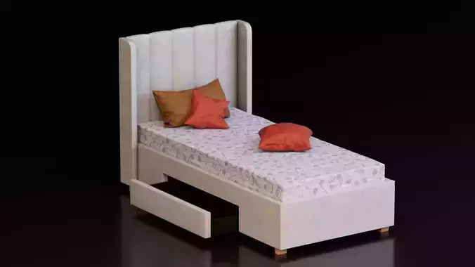 Modern Single Bed Low-poly 3D model
