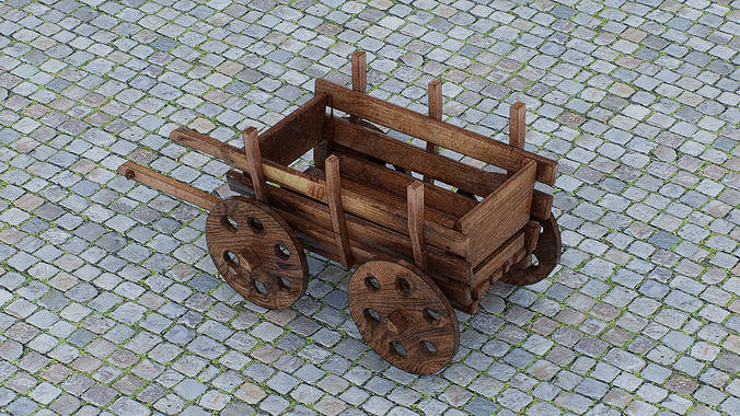 Wooden handcart Low-poly 3D model