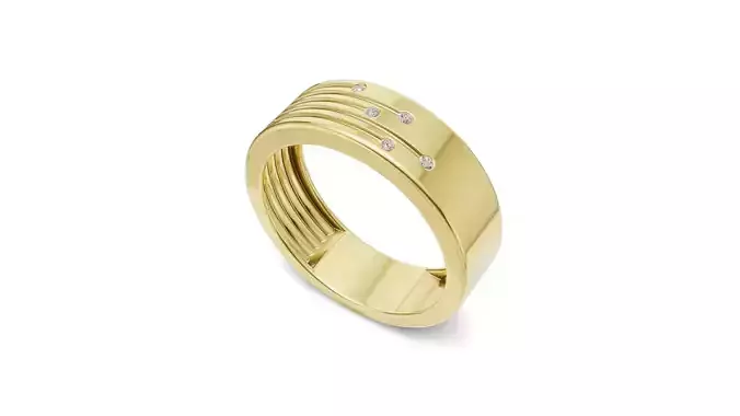 Mens Gold Wedding Band with Diamond Accents Ring