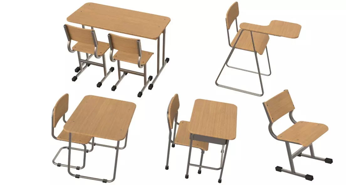 School Desk collection 3D model_0