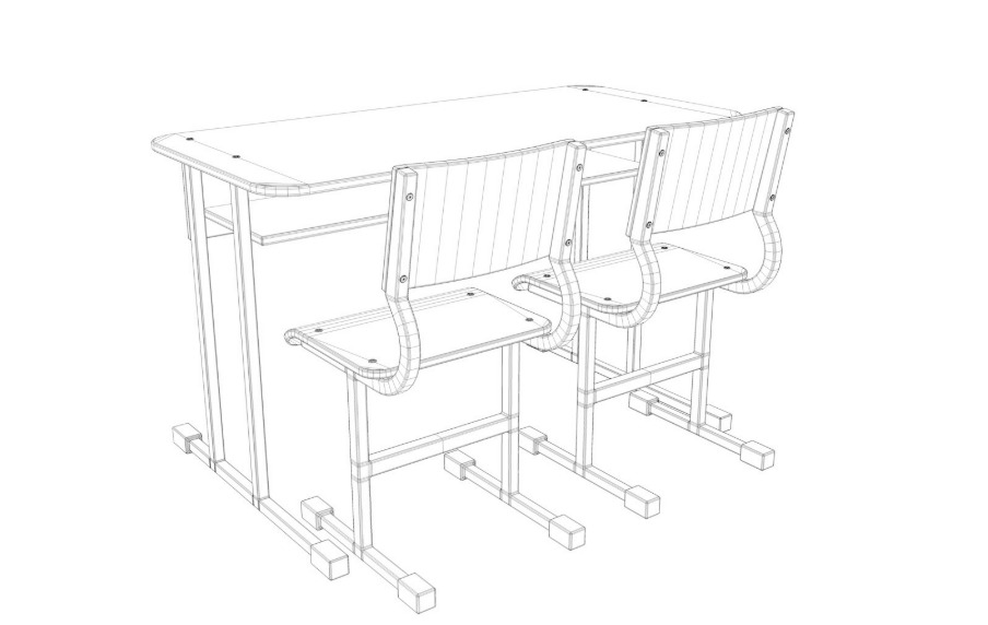 School Desk collection 3D model_16
