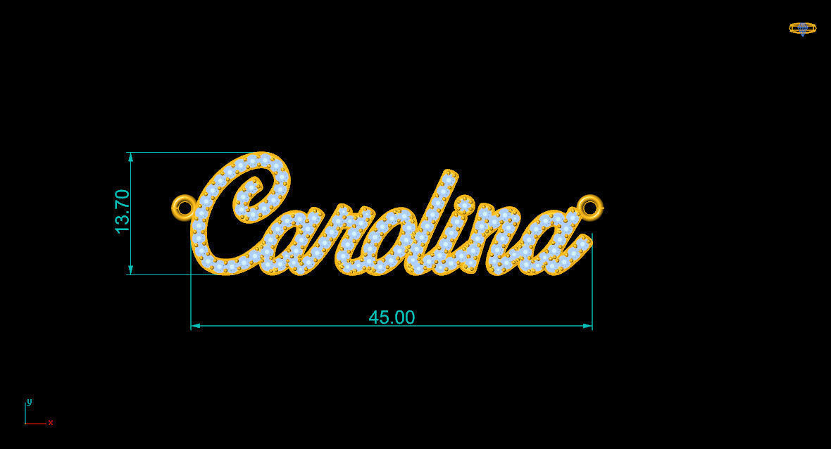 Custom Diamond Name Pendant CAROLINA 3D print model_2