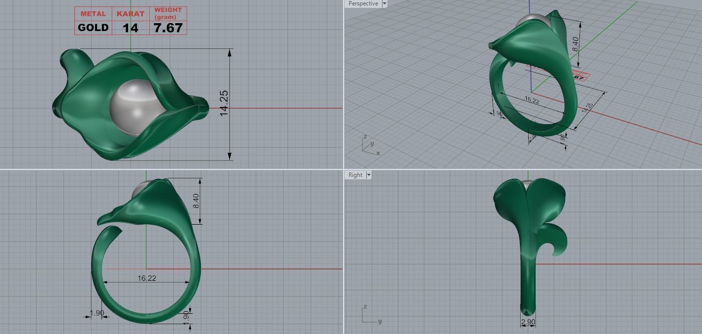 Pearl Lily Ring 3D print model_9