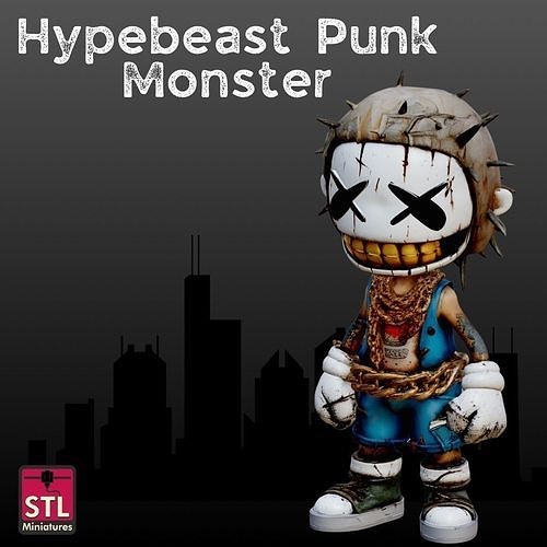 Urban STL File Hypebeast Punk Monster Chibi Horror 3D print model