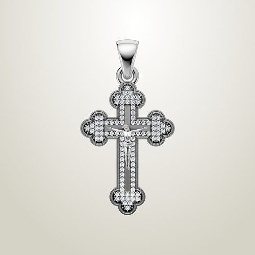 White gold cross with stones  3D print model