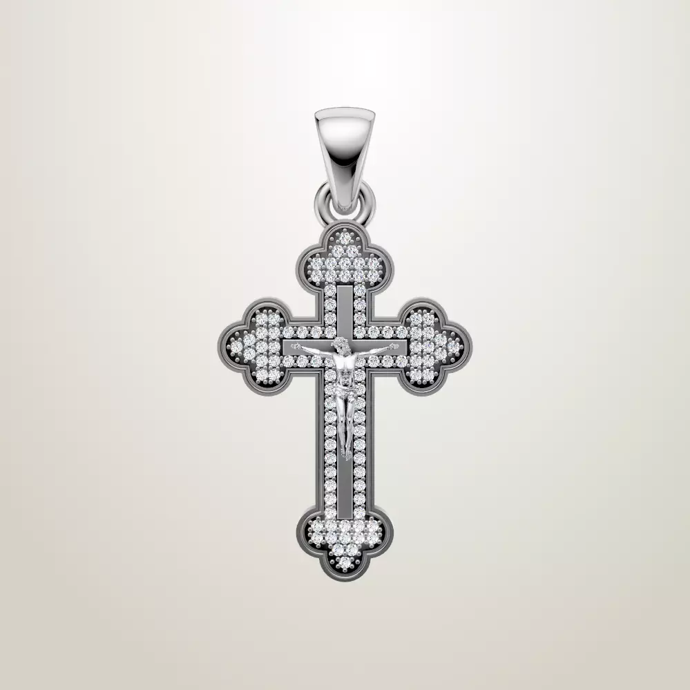 White gold cross with stones 3D print model