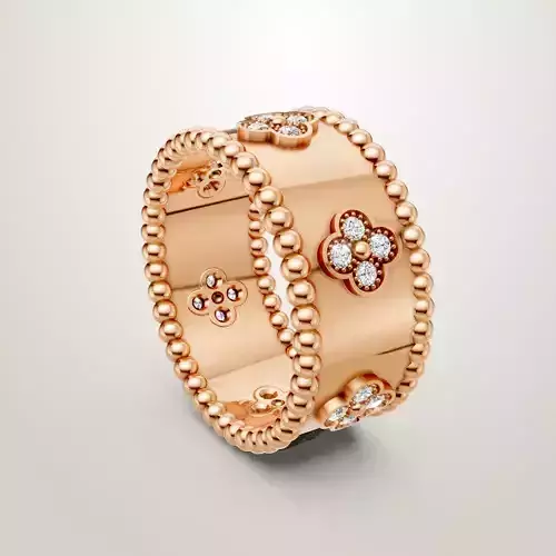  Van Cleef Arpels Rose Gold Diamond Small Perlee Clovers Ring