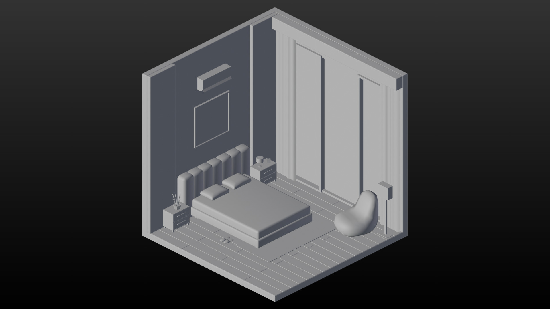 Low Poly Interior Bedroom Low-poly 3D model_3