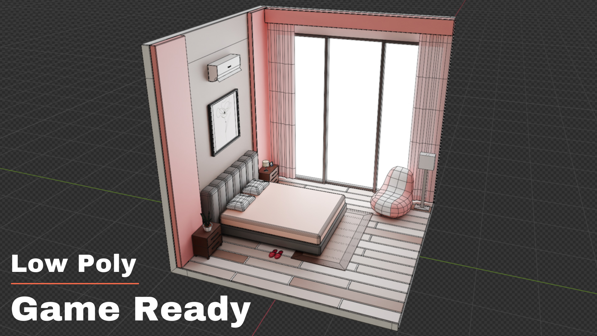 Low Poly Interior Bedroom Low-poly 3D model_4