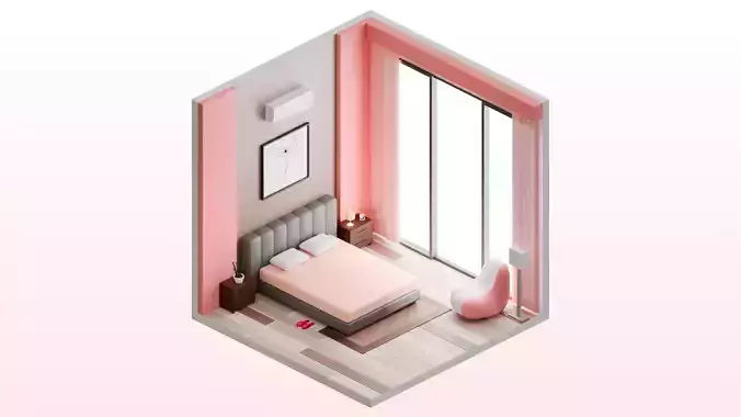 Low Poly Interior Bedroom Low-poly 3D model Low Poly Interior Bedroom Low-poly 3D model