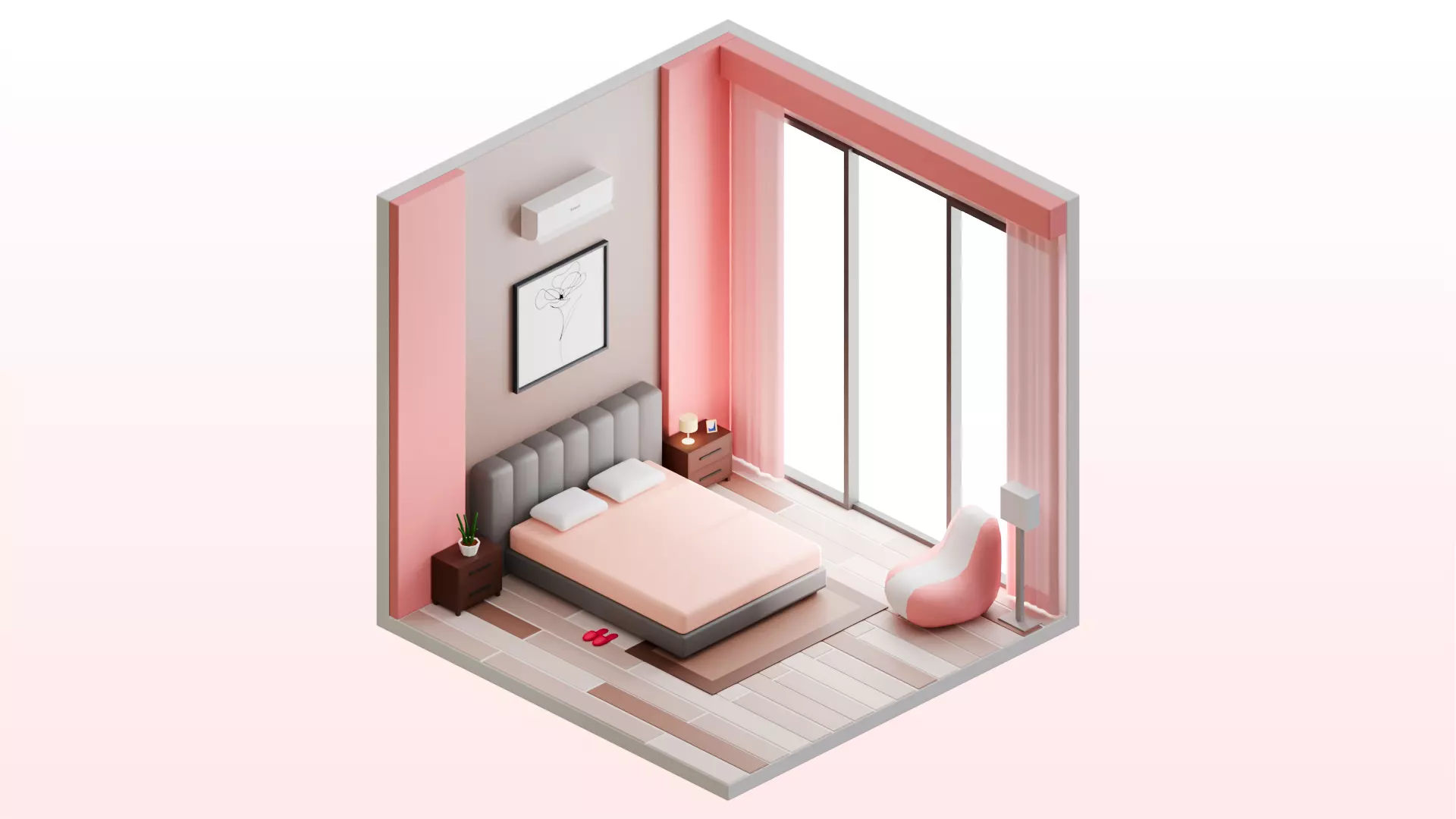 Low Poly Interior Bedroom Low-poly 3D model_0
